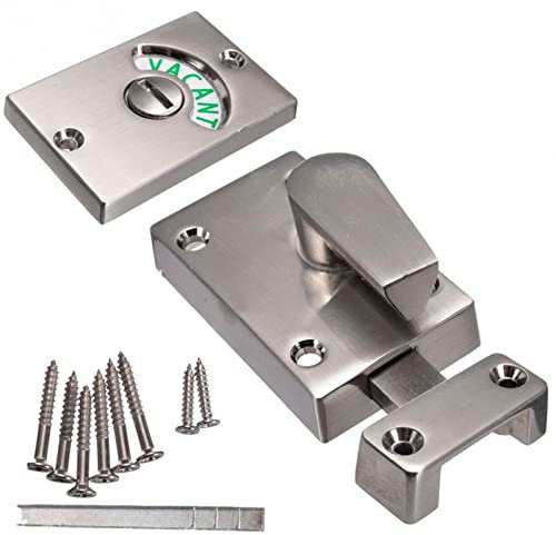 Bathroom Toilet Lock, Zinc Alloy Vacant Engaged Privacy Bolt Door Latch with Indicator for Home, Office and Changing Room - Nickel Brushed