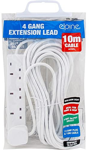 New Extension Lead Cord UK Cable Electric Mains Power 1 2 3 4 6 8 10 Gang Way Surge Protected Tower 3 PIN Multi Socket Plug AMP Switched REELS Indoor Outdoor Heavy Duty USB (4 Way 10M Lead)