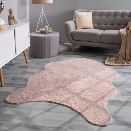 TT Home Wohnzimmer Teppich Unifarben Flauschig Modern Kunstfell Kurzflor, Farbe: Rose, Größe:100x200 cm Fell-Form