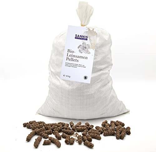 SANNIS Bio-Leinsamen-Pellets 10kg | Frisch Gepresste Leinsaat | Leckerlis für Pferde, Schafe etc. | Leinkuchen | Reich an Eiweiß & Omega-3-Fettsäuren