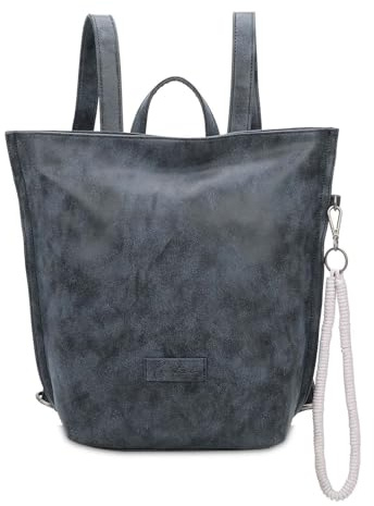 Fritzi33N Vintage Backpack Kunstleder Damen Rucksack Festival City vegan abnehmbarer Anhänger Vintage-Waschung 35,5 x 25 x 10 cm – Schwarz, Rosa, Braun, Grün, Grau, Pink, Blau, Gelb