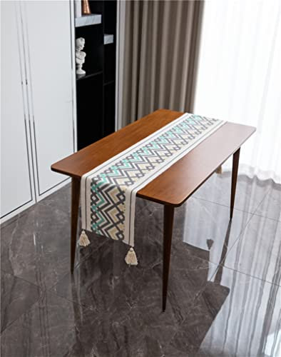 Tischläufer Baumwolle Vintage, Tischläufer Herbstmotiv Mehrfarbig mit Quaste für Party Holiday Dinner 200X34cm