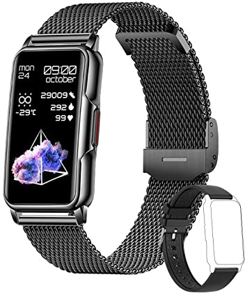 FORSINING Smartwatch, Fitnessuhr mit Blutdruck- und Herzfrequenzmessung für iOS und Android, 3,7 cm (1,44 Zoll) Touchscreen, Herren-Smartwatch, IP67 wasserdicht, Schwarz