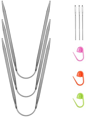 HOTUT Edelstahl Rundstricknadeln,3PCS Metall Rundstricknadeln 23 cm mit 3 Handnähnadel und 3 Nähen Stricken Locking Stitch,Rundstricknadel für Socken,Ärmel und Handschuhe-4.5cm