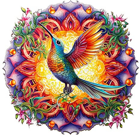 Funnli Holzpuzzles für Erwachsene und Kinder,Mandala Muster Tierförmige Holz-Puzzle, Einzigartige Puzzle aus Tierteilen (Mandala-NACHTIGALL-1, L-13.8 * 13.8in-220 Stücks)