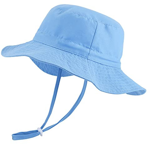 LACOFIA Kleinkind Baby Sonnenhut Kinder Jungen Mädchen Sommer Mütze UPF 50+ Hut für Strand Schwimmen Schwimmbad Breiter Krempe/Schnell Trocknend Hellblau 3-7 Jahre