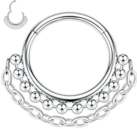 AROWRO Septum Clicker Daith Conch Smiley Orbital Helix Piercing Schmuck Kette 16G Nasen Ringe 8mm Hoops Silber