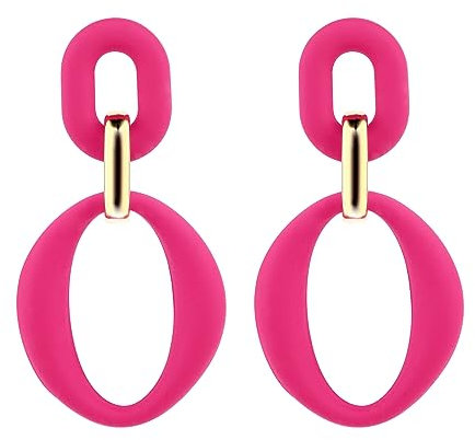 Neon Ohrringe Damen Acryl - Tropfen Quadratisch Statement Schmuck Frauen Modische Oval Mädchen 70er 80er 90er Party Zubehör (Rosarot)
