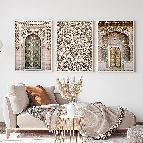 MHLCMG Leinwand Malerei Islamische Moschee Bilder Wandkunst Muslim Beige Landschaft Poster Kunstdruck Bild Wand Wohnzimmer Schlafzimmer Dekor Kein Rahmen (5,3X50X70CM)