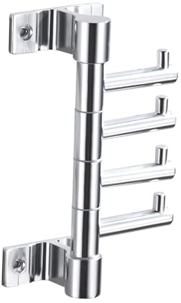 Swivel Coat Rack with Multiple Hooks for Bathroom and Wall Mount - Heavy Duty Towel Rack with Vertical Swivel Arms, Hat and Key Holder Hanger (Silver, 4 Arms)