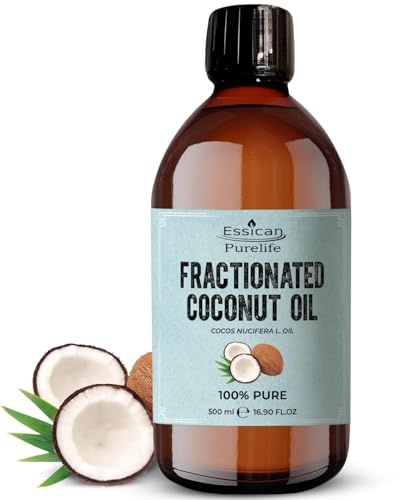 Essican Purelife MCT Fractionated Coconut Oil for Skin, Hair & Lip 500ml | Pure Carrier Oil for Essential Oils Mixing, Lightweight Body Oils, Massage Use, Fast Absorbing, Hydrates Skin, Hair Growth