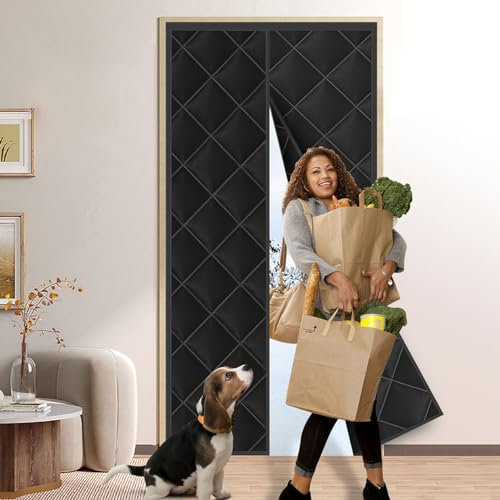 HILEYOLLA Tenda Magnetica Autoassorbente per Porta - Isolante Termico e Acustico, Anti Freddo per Cucina e Casa, Zanzariera, Nessuna Perforazione Necessaria (Nero, 90 x 210)