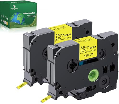 YUANQIMM Heat Shrink Tube Compatible with Brother HSe-611 HSe611 HS-611 HS611 Black on Yellow Label Tape for PTouch PTE300 PT-D600 Printer, 0.23 x 4.92ft, 5.8mm x 1.5m