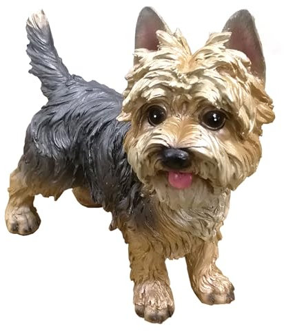 ZHEHUA Handbemalte Statue Yorkshire Terrier aus Kunstharz, lebensechte Dekoration für drinnen und draußen, wetterfest, Gartenskulptur für Hundeliebhaber, 20 cm, mehrfarbig