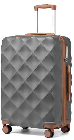 British traveller Bagagli duri durevoli di ABS+PC con la chiusura lampo YKK della serratura di TSA delle ruote 4 del filatore, Grigio/Marrone, M(medium 24inch), Valigia rigida