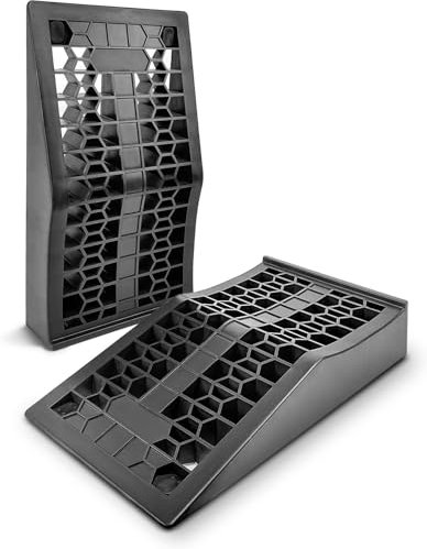 KATSU 2 Stück Kunststoff-Autorampen, Niedriges Profil Extra Breite Verkürztes, 5 Ton Kapazität, Kunstoff Rampe Garagenrampen zum Anheben von Kraftfahrzeugen, Werkstatt, Autoservice