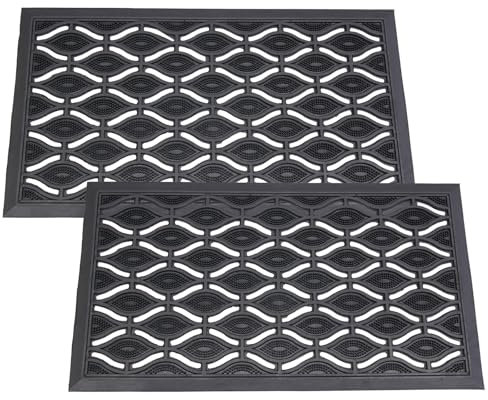 EDS Rubber Door Mat Heavy Duty Non-Slip Entrance Floor Door Mat Indoor & Outdoor mats for front door Dirt Scrapper Playground Garden Matting Eye Design (pack of 2) (40 x 70 cm)