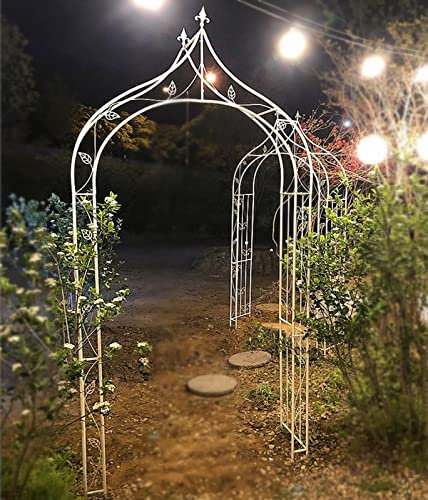Rosenbogen Torbogen Rankhilfe Gartenbogen, Laube, Rosenbögen, Pergola, H284 x B143 x 42 cm, schwerer Gitter-Torbogen, verzinkter, wetterfester Blumenständer, für Hochzeits-Kletterpflanzen, Weiß, Grün