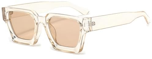 JCTAIFOO Lunettes de soleil rectangulaires vintage pour homme et femme - Rétro - Rectangulaire - Grande monture épaisse, champagne