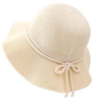 TUPWELY Strohhut mit breiter Krempe, faltbar, verstaubar, Sommerhut, Strandhut, UV-Schutz, Frühlingshut, gehäkelt, Fischerhut für Damen, weiß, Medium