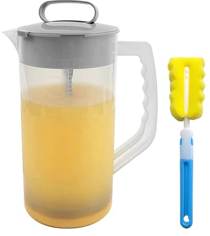 YEXEXINM 1 Pack Mixing Pitcher for Drink, 2 Quart/ 64oz Plastic Water Pitcher with Lid and Clean Sponge Brush, Angled Plastic Blades and Adjustable Mixer Plunger for Juice, Milk, Beverage Container