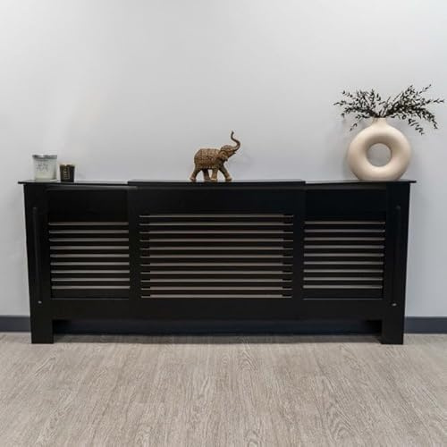 Jack Stonehouse Radiator Cover Black Paint - Over Radiator Shelf Clip On With Horizontal Slats - Sturdy MDF Wooden Radiator Covers For Bedroom Or Living Room Furniture - Slim Radiator Cover