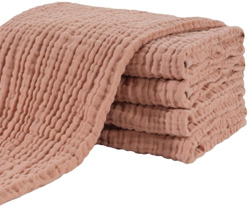 Yoofoss Mullwindeln Spucktücher 5er Set 65x65 cm Mulltücher 100% Baumwolle Stoffwindeln Saugstark Faltwindeln für Baby Kochfest Premium Qualität Braun