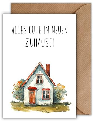 WBdesignz Einweihung Karte mit Umschlag - Einweihungskarte Alles gute im neuen Zuhause Umzugkarte Wasserfarbenstil Karte (DIN A6)