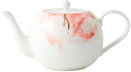 London Boutique 1.2L Large White Teapot with Gold Rim, Built-in Filter for Loose Leaf Tea, Lightweight Fine China Teapot Set