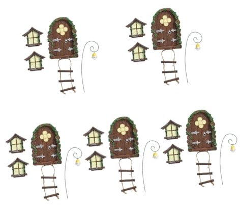 Alipis 5sätze Fairy Door Und Fenster Für Puppenhäuser Leuchtende Nacht-Dekorationen Aus Resin Für Mini-gärten Und Feenhäuser Tür Fenster Lampe Langlebig Und Realistisch