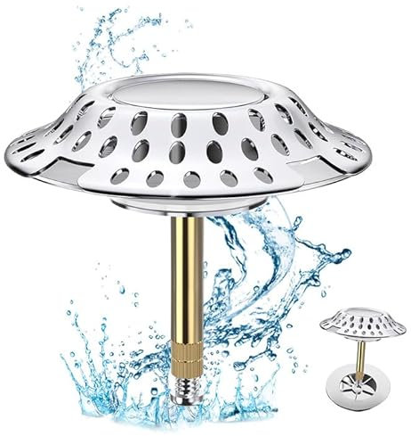 Tulov 2 in 1 Badewannenstöpsel mit Haarsieb, Abflusssieb Badewanne, Badewannen-Sprungkern, Edelstahl und Messing Badewannenstöpsel, Ø 72 mm - Rostfrei Verstellbarer Stöpsel Badewanne