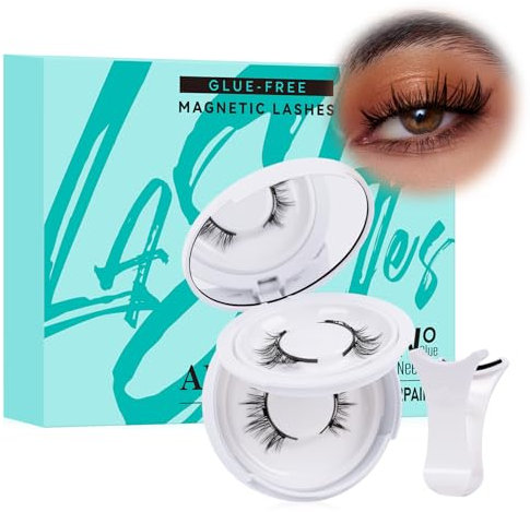 Faux cils magnétiques avec applicateur grappes de cils,kit naturel de faux cils magnétiques Wispy réutilisables avec aimants sans besoin de colle pour cils Faciles à poser et à enlever(Deux paires)