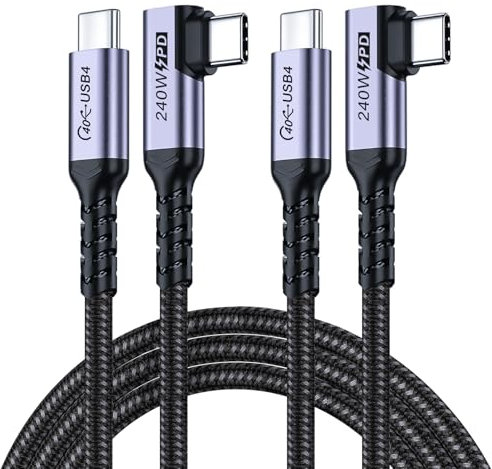 Câble USB C vers USB C 2m pack de 2, câble rectangulaire USB 4 sumpk 240w, données haute vitesse 40gbps, câble d'affichage 8K 60HZ, 5K 60HZ, 4K 144hz compatible Thunderbolt 4, Thunderbolt 3, iPhone 15