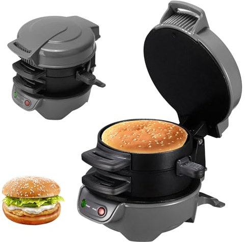 Sandwichera Eléctrica Tostadora De Sándwich, Sandwichera con anillo para tortillas, Hamburguesera de 600 W con revestimiento antiadherente, Con Temporizador De Cuenta Atrás Digital Hamburguesas (Gery)