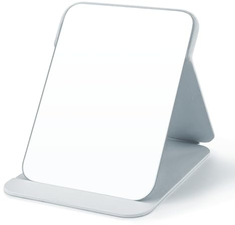 WISYOK Tischspiegel, Reisespiegel Klappbar mit Mehrfach-Standwinkel, Klappspiegel mit Weiß PU-Leder, HD Schminkspiegel, Handspiegel, Kompaktspiegel, Kosmetikspiegel, Spiegel Klein-21x15cm