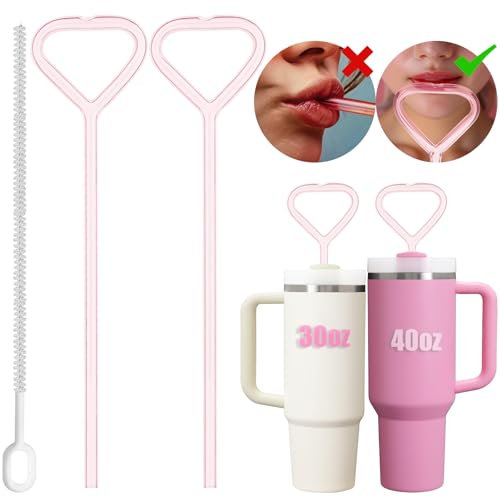 NiHome 2-PCS Anti-Wrinkle Reusable Glass Straws (Pink)