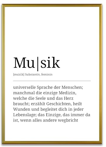 ARTFAVES® Poster Definition Musik | Worterklärung Duden Lexikon Wanddeko Wandbild Spruch als Geschenk | mit Rahmen Alu Gold | 30 x 40 cm