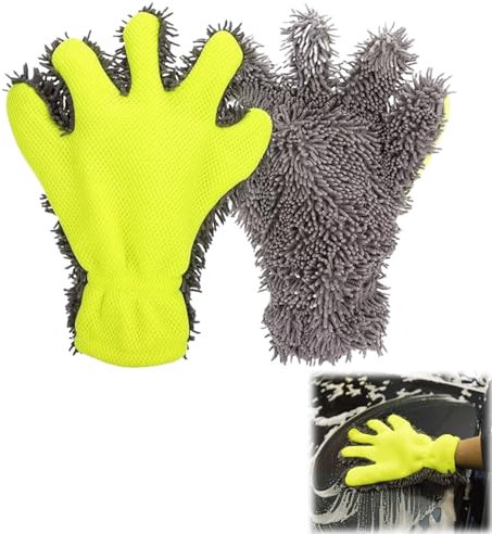DAAIZIII 2 Stück Auto Waschhandschuh, Chenille Mikrofaser, Doppelseitig, Fünf-Finger-Design, Groß, Grau