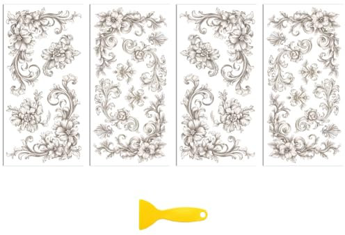 Peacoblue UV DTF Rub-On Transferfolie Möbel-Sticker Vintage Cremefarbene Blumen-Ecke 15x30cm, 3 Stk. Wasserfeste Deko-Transferaufkleber für Möbel Glas Porzellan Wäscheschränke Kommoden Kunststoff