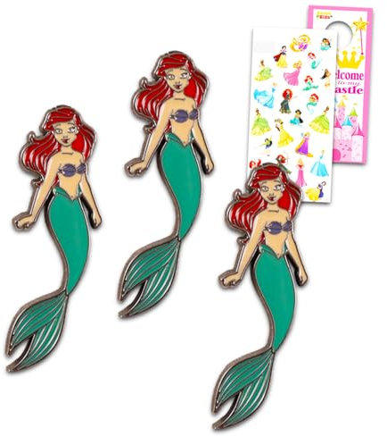 Ensemble de porte-clés Ariel Little Mermaid – Lot de 3 porte-clés princesse Disney avec autocollants Ariel Plus, plus | Porte-clés princesse Disney pour filles, enfants