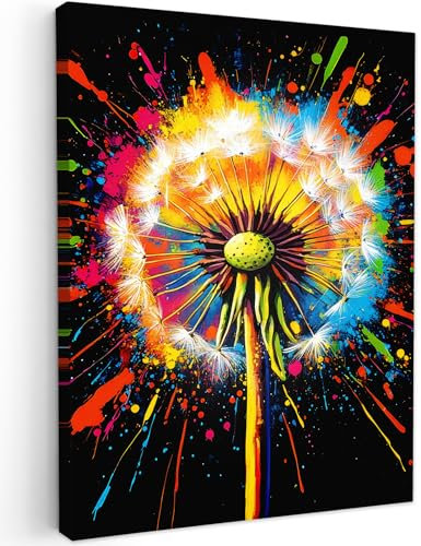 MuchoWow© Impression sur Toile Decoration Murale Peinture 30x40 cm Tableaux Art Décoratif Muraux Décoration Chambre Pissenlit - Graffiti - Coloré - Fleurs - Nature