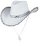 Generisch Chapeau de cowboy rose et blanc pour femme, bord à plumes moelleux, chapeau de cowboy avec strass, chapeau de cowgirl pour homme et femme, Halloween, carnaval, cosplay, fête costumée
