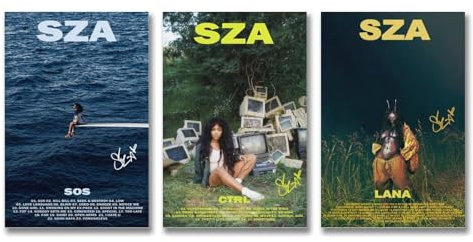 A Set Of 3 S.z.a Poster Lana Sos Ctrl Album Cover Poster Für Zimmer, Ästhetische Leinwand-Wandkunst, Schlafzimmer-Dekor Poster 12x18inch(30x45cm)-3pcs