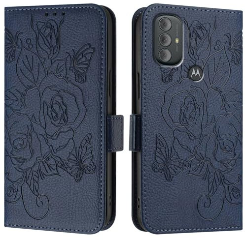 Étui à rabat pour smartphone Compatible avec Motorola Moto G Power 2022, étui portefeuille fin en cuir PU à rabat, étui de protection résistant aux chocs avec porte-cartes + dragonne(Blu)