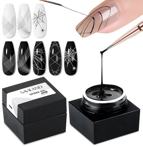 SAVILAND 2 PCS Spider Gel Set: Black & White Spider Gel for Nail Art Soak off Gels U V LED Good Toughness and Elasticity Easy To Use for Beginner Manicurist Home Salon Use