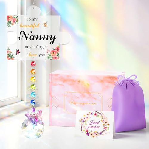 YIBONIKA Nanny Gifts, Personalised Nanny Gifts from Grandchildren, Puzzle Crystal Suncatcher Wind Chime Birthday Gifts for Nanny, Thoughtful Nana Christmas Mothers Day Presents