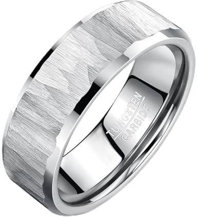 TUNGSTORY Wolframkarbid Herrenring Hammered - Schwarz Silber Goldene Kratzfest Ehering Hochzeit Geschenk für Ihn Komfortring