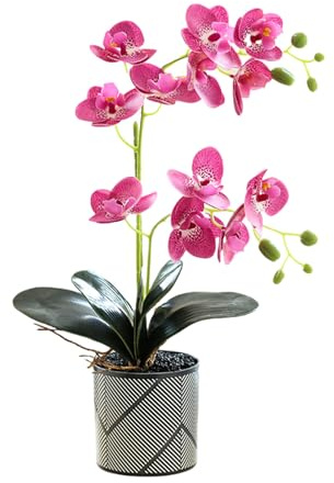 Künstliche Lila Orchidee mit Zwei Zweigen und 12 BlüTenblättern Weiße Phalaenopsis als Deko Realistische Orange Orchidee im Topf mit Weißem Schmetterling (lila)