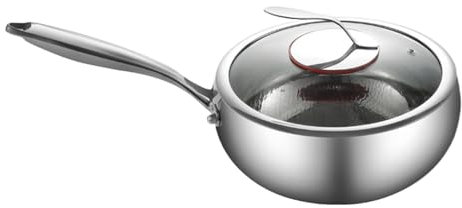Pentole Induzione Martellata Titanio, Padelle Antiaderenti Multistrato Spessa, Padella Ghisa Con Coperchio, Pentola Martellato Al Titanio, Non Rivestita, Doppia Struttura Martellata a Reticolo, 24cm