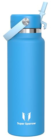 Sparrow Edelstahl Trinkflasche 1.2L Thermosflasche mit Strohhalm FlexDeckel | Isolierbecher Thermosflasche Wasserflasche Edelstahl, Auslaufsicher & Spülmaschinenfest, BPA-frei, Heiß & Kalt für Alltag
